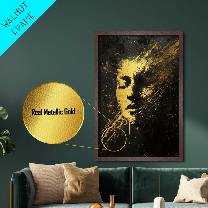 Haunted Golden Face Metallic Gold Art Metal Art Spooky Season Halloween Wall Hanging with natural wood frame