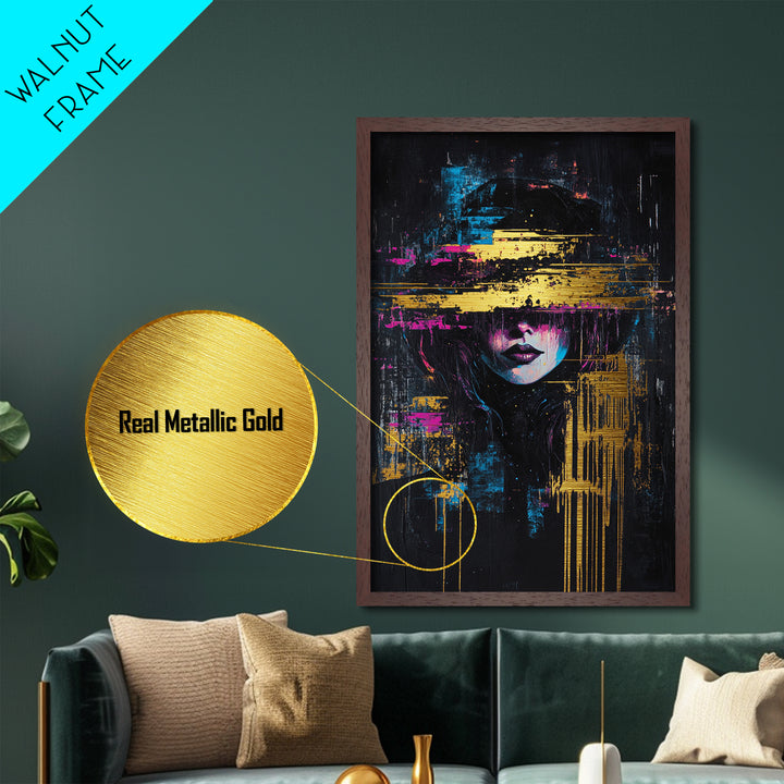 Cyberpunk Witch Portrait, Metallic Gold Art, Halloween Decor, Witchy Decor