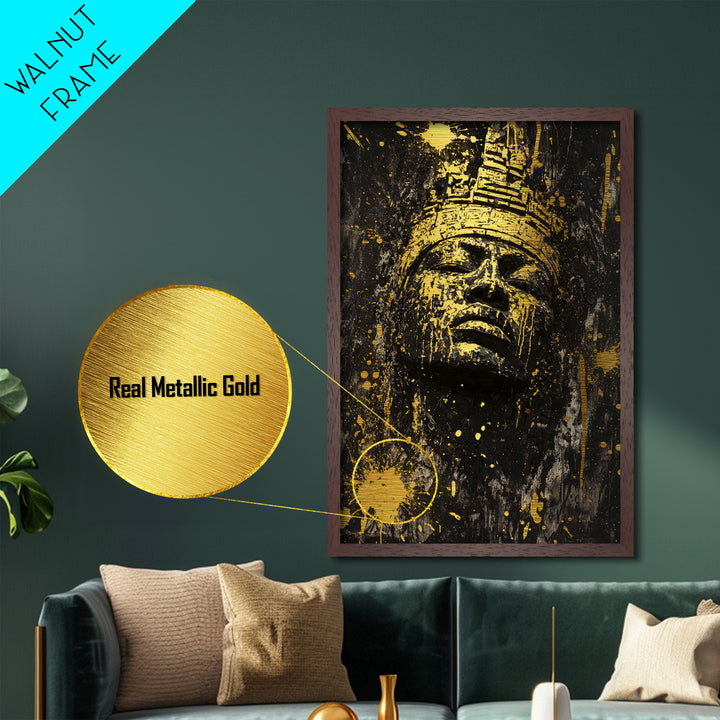 Ancient Haunted King Metallic Gold Art Metal Art Gothic Halloween Spooky Wall Decor with sturdy natural wood framing
