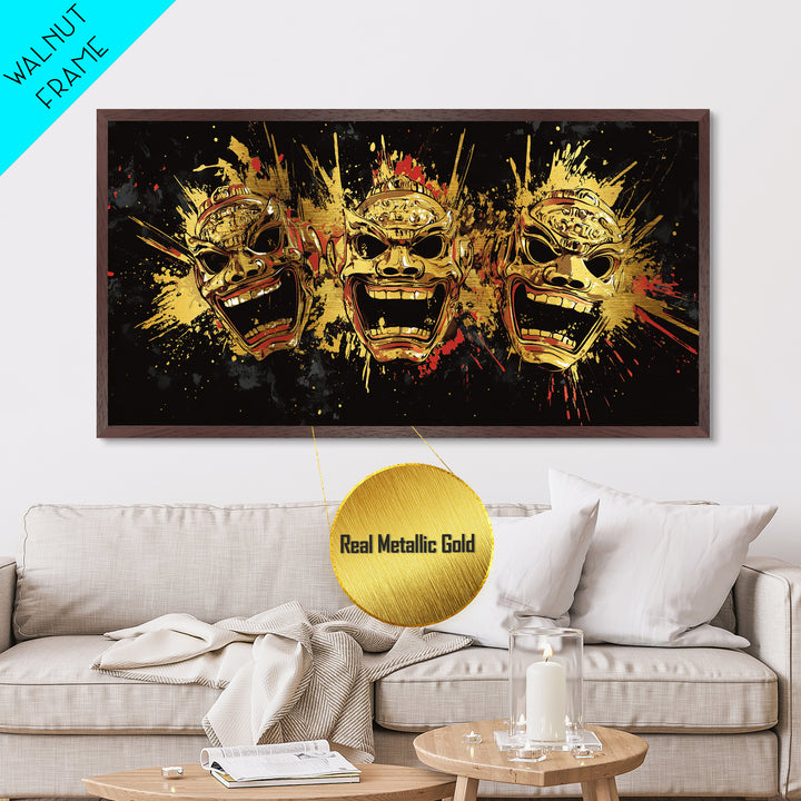 Skull Metallic Gold Metal Print, Gothic Splatter Art On Metal, Real Wood Frame Wall Décor, Macabre Dark Aesthetic Artwork