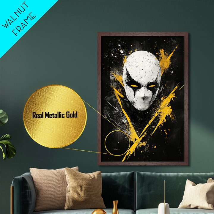 Bakongo Tribal Mask Metallic Gold Metal Print, African Ethnic Face Artwork, Spiritual Wall Hanging Decor, Real Wood Frame