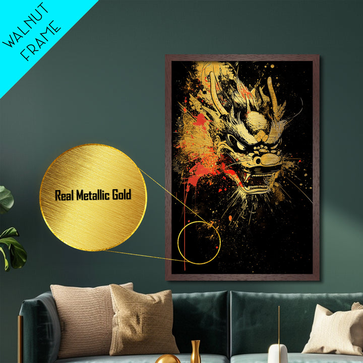 Native Headdress Mask Metallic Gold Art, Tribal Inspired Splatter Face Print, Bold Ethnic Wall Decor, Real Wood Frame