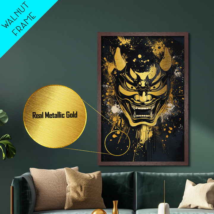Deer Head Metallic Gold Metal Print, Splatter Wildlife Wall Art, Rustic Modern Decor, Real Wood Frame, Bold Nature Inspired Artwork