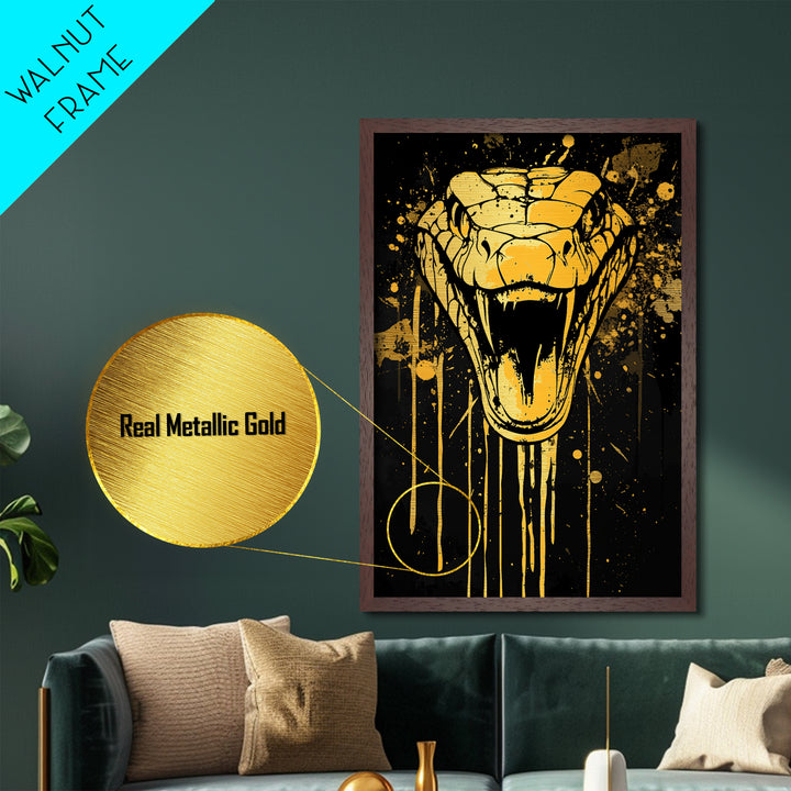 Viper Snake Fang Artwork,Modern Animal Wall Decor,Real Wood Frame,Bold Serpent Art,Striking Statement Decor