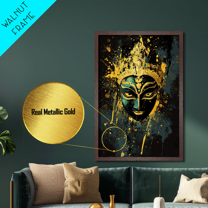 Mystical Goddess Face Artwork,Spiritual Wall Decor,Real Wood Frame,Bold Divine Art,Striking Sacred Home Accent
