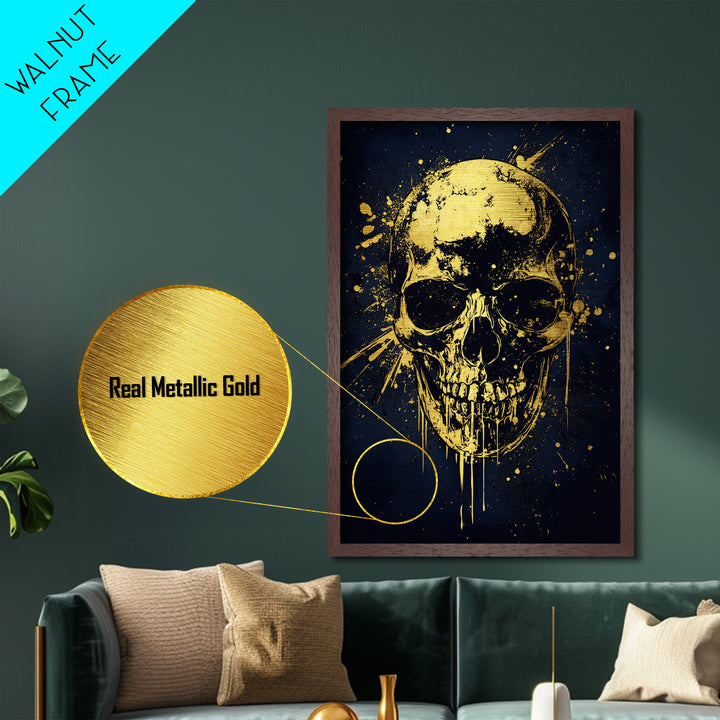 Bold Skull Artwork,Modern Gothic Wall Decor,Real Wood Frame,Striking Macabre Art,Edgy Statement Home Accent