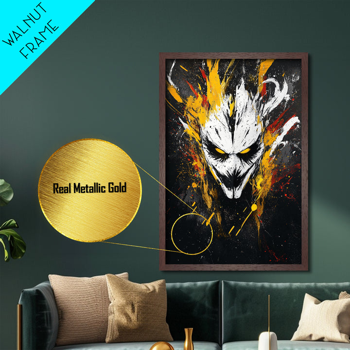 Intense Mask Artwork,Modern Abstract Wall Decor,Real Wood Frame,Bold Fiery Art,Striking Vibrant Statement Piece