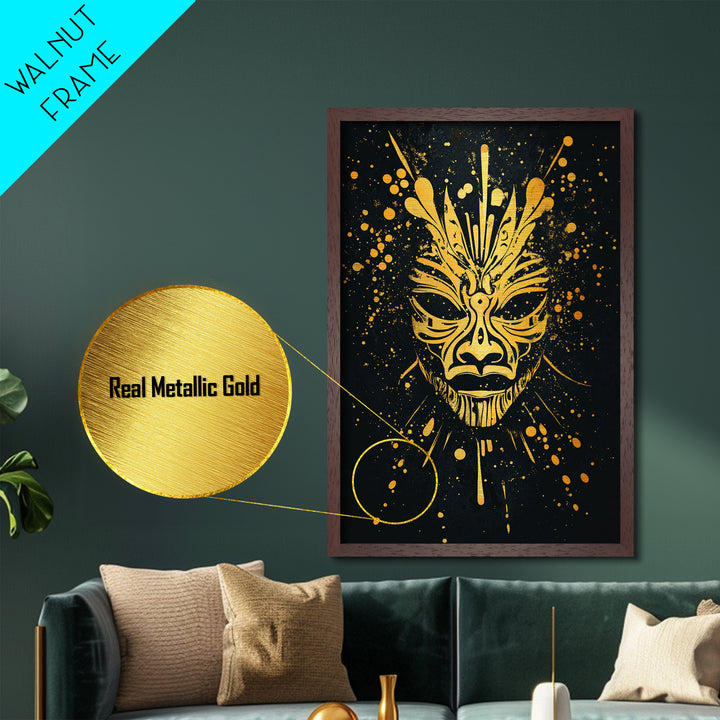 Ornate Tribal Mask Artwork,Bold Cultural Wall Decor,Real Wood Frame,Striking Ethnic Art,Modern Statement Accent