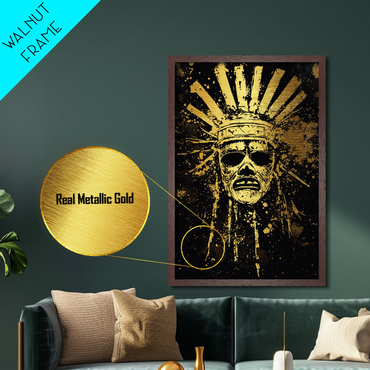 African Goddess Splatter Portrait, Metallic Gold Metal Print, Cultural Wall Art, Real Wood Frame, Bold Feminine Artwork