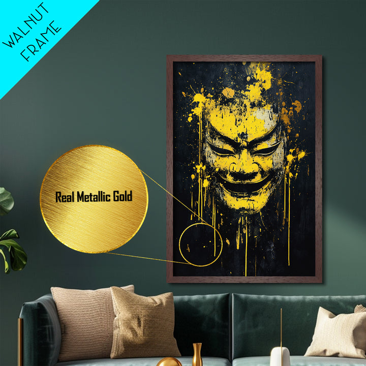 Fierce Leopard Splatter Portrait, Metallic Gold Art, Wildlife Metal Print, Real Wood Frame, Animal Wall Decor, Jungle Spirit Artwork