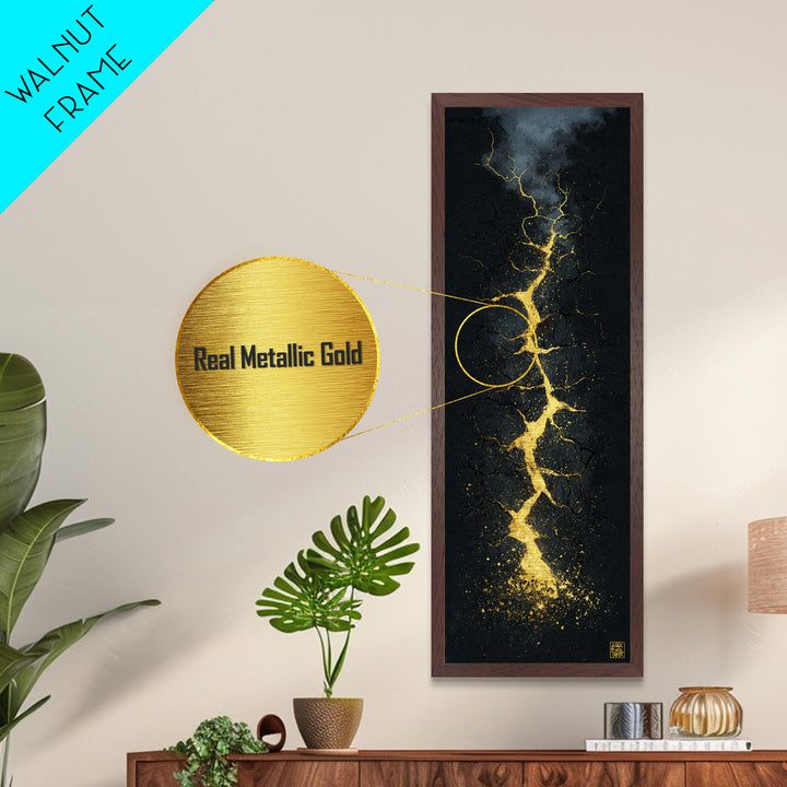 Cracked Path Ragnarok Metallic Gold Art Metal Art, Norse Mythology Abstract Wall Decor for Office, framed in solid wood