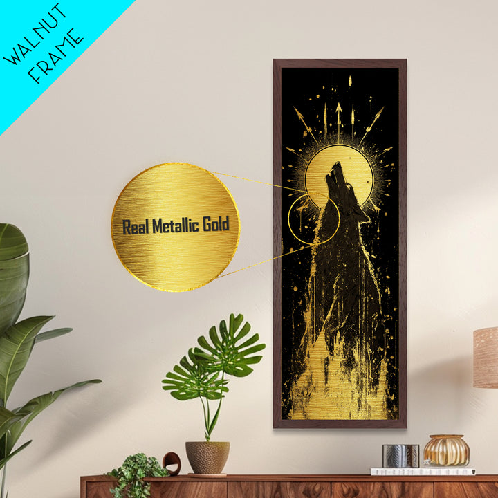 Wolf Howl Metal Art, Metallic Gold Art, Lone Wolf Decor, Man Cave Office Wall Art, Golden Metal Art