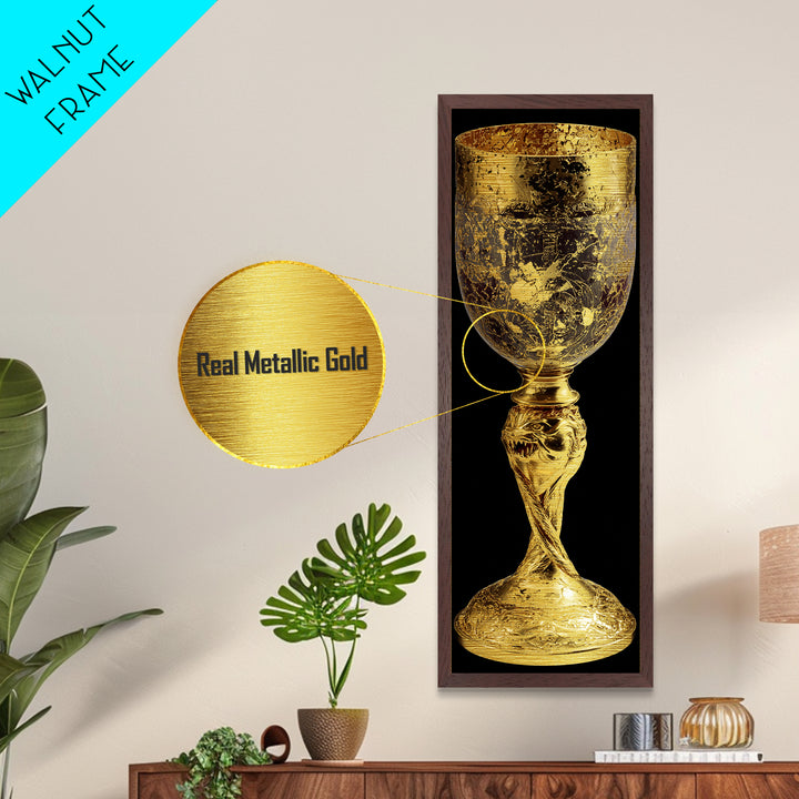 Golden Chalice Metal Art Print, Wood Framed Metal Art, Nordic Wall Art, Metallic Gold Art Print