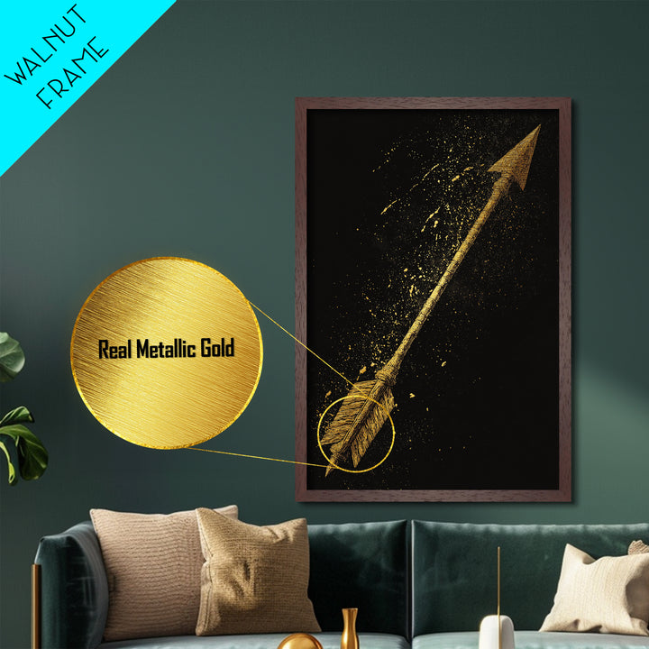 Odin’s Eye Norse Mythology Wall Decor Metallic Gold Art Metal Art, Viking Symbolic Wall Art framed in Real Wood