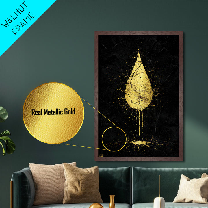 Nordic Mythology Gold Drop Painting Metallic Gold Art Metal Art Norse Symbolism Office or Dad Gift framed in wood