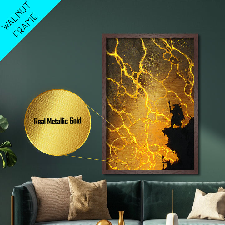 Norse Warrior Silhouette Metallic Gold Art Metal Art Viking Mythology Battle Scene Wall Decor, Office or Man Cave in real wood
