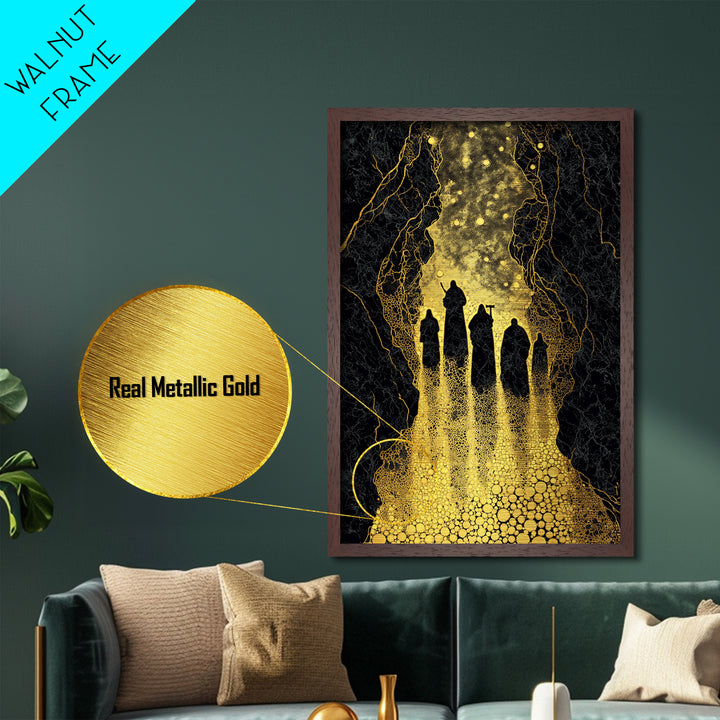 Council of Gods Metallic Gold Art Metal Art Norse Mythology Wall Decor, Odin and Aesir Office or Man Cave Wall Art framed in wood