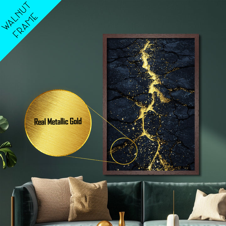 Cracked Earth with Molten Gold Metallic Gold Art Metal Art Norse Inspired Abstract Nordic Decor Office or Man Cave framed wood