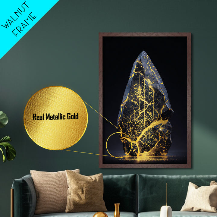 Longship Under the Stars Metallic Gold Art, Viking Metal Art Wall Decor, Norse Mythology Inspired framed with real wood detail