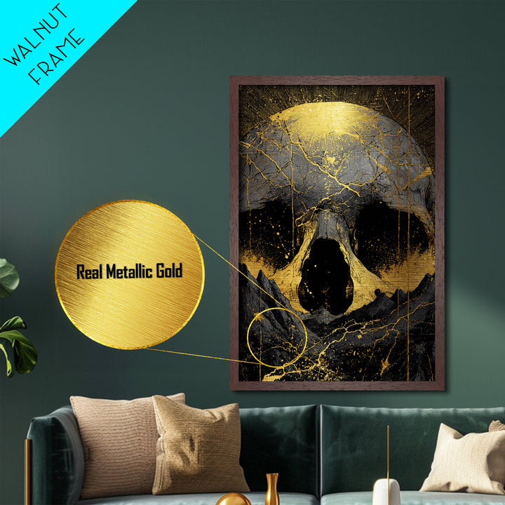Norse God Ymir Metallic Gold Art Metal Art | Giant of Creation Nordic Wall Art | Framed Mythology Decor with Real Wood Frame