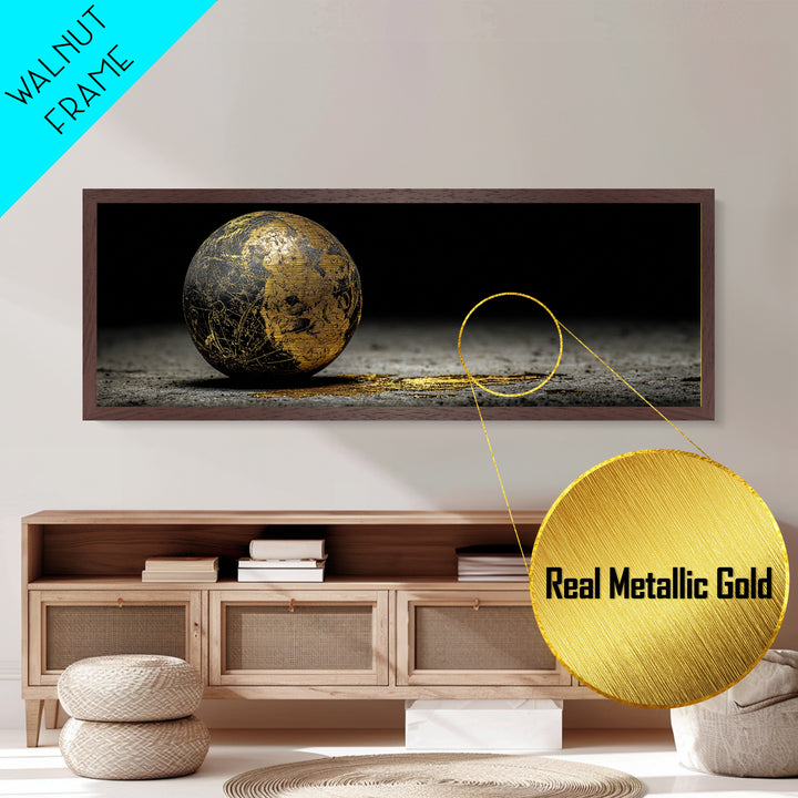 Norse Cosmos Orb Metallic Gold Art Nordic Mythology Metal Art Viking Sphere Decor framed in authentic wood, Unique Dad Gift