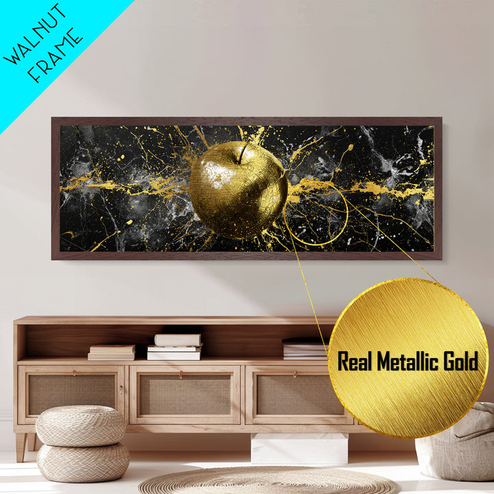 Golden Apple of Idunn Metallic Gold Art, Norse Mythology Metal Art for Office or Dad Gift, Viking Wall Decor in wood frame