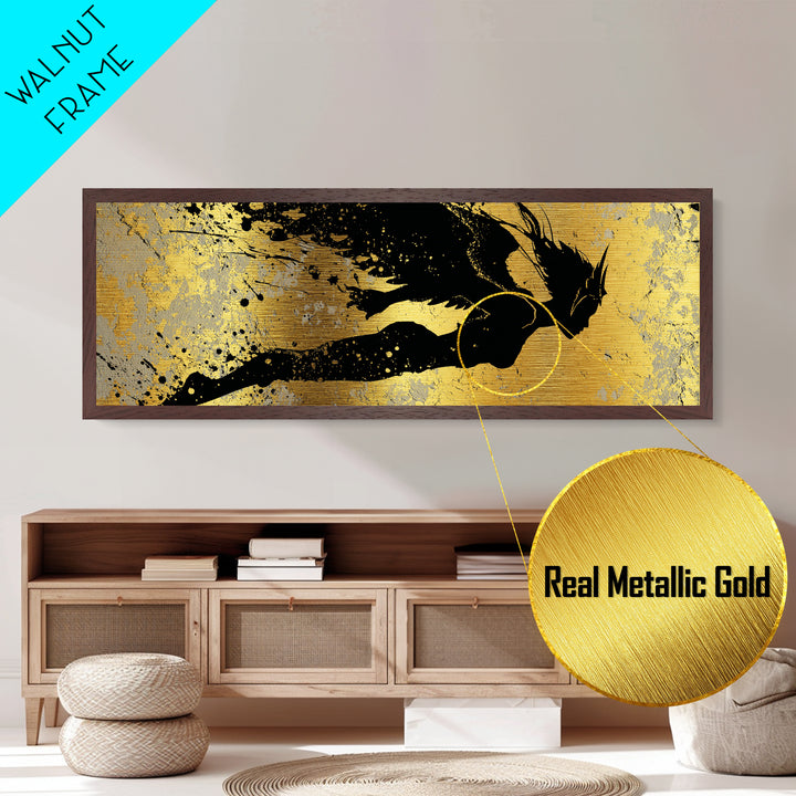 Valkyrie Norse Warrior Metallic Gold Art Metal Art Mythology Wall Decor for Office or Dad Gift, framed in authentic real wood