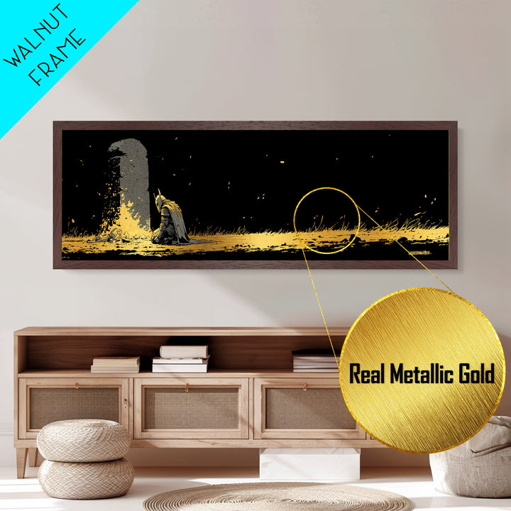 Nordic Warrior Viking Metallic Gold Art Metal Art, Mythology Wall Hanging for Dad’s Office framed in authentic wood frame