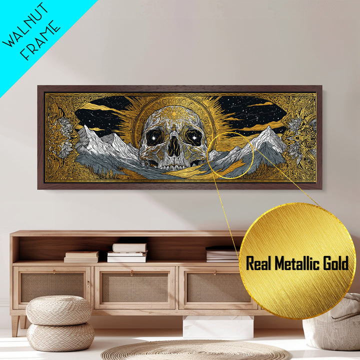 Norse God Ymir Metallic Gold Art, Nordic Mythology Metal Art in Real Wood Frame, Viking Inspired Office Wall Art for Men