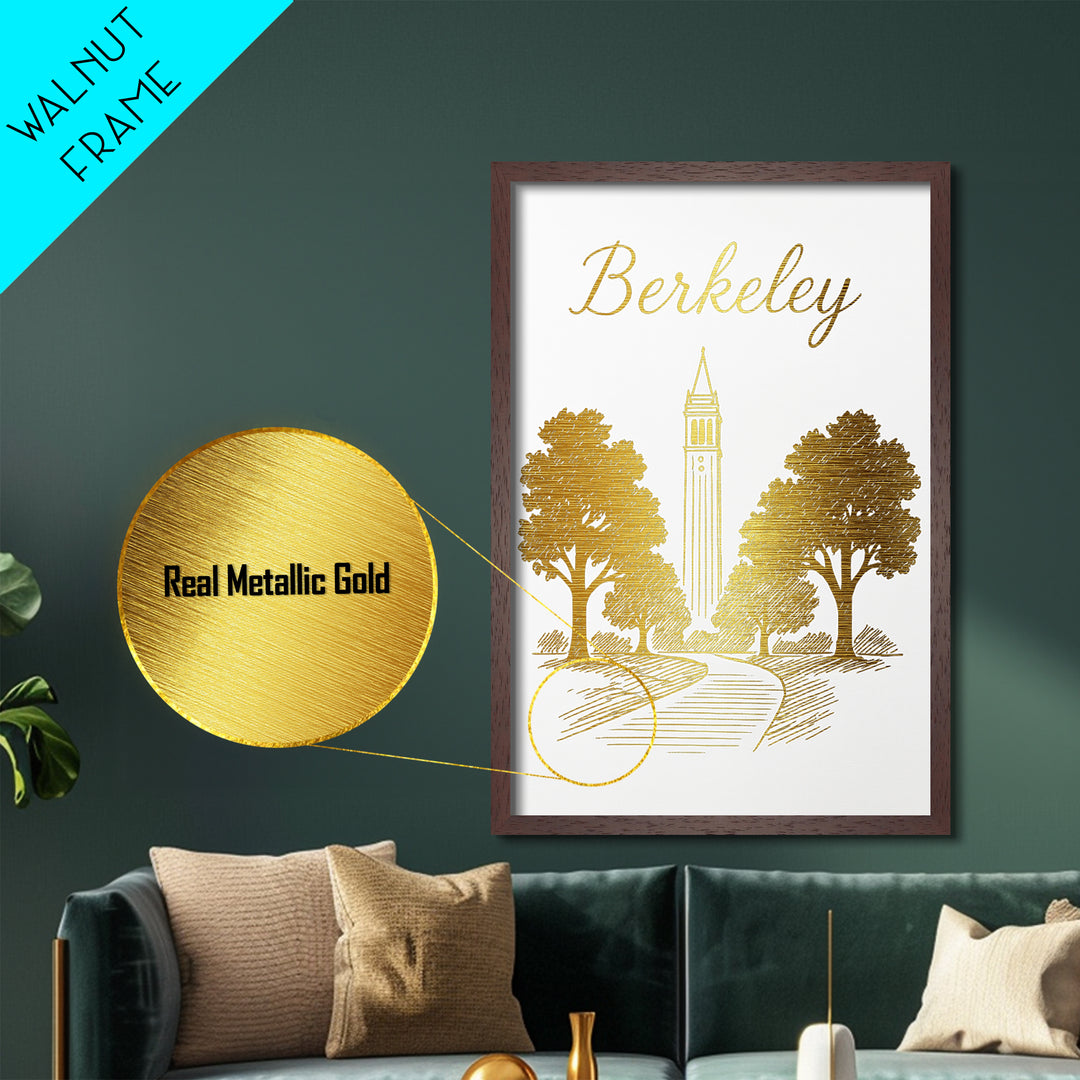 Berkeley California Travel, Metallic Gold Art, Wood Framed Art, Metal Art, Modern House Art, Retirement Travel Gift, Adventure Lover Gift