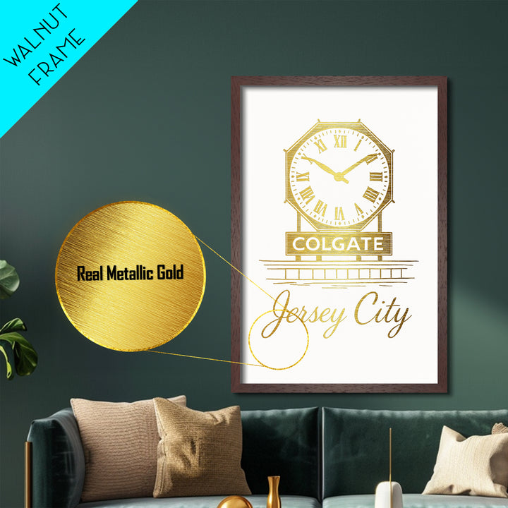 Jersey City New Jersey Travel, Metallic Gold Print, Wood Framed Art, Metal Art, Minimalist Wall Art, Anniversary Gift, Bedroom Wall Art