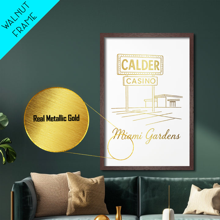 Miami Gardens Florida Travel, Metallic Gold Art, Wood Framed Art, Metal Art, Destination Gift, Bedroom Art, Home Office Art