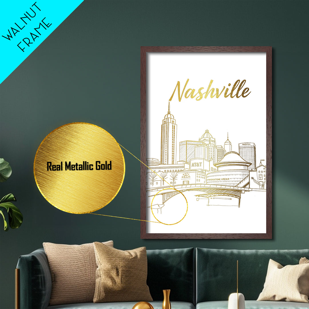 Nashville Tennessee Travel, Metallic Gold Art, Wood Framed Art, Metal Art, Retirement Gift, Hallway Wall Art, Living Room Art
