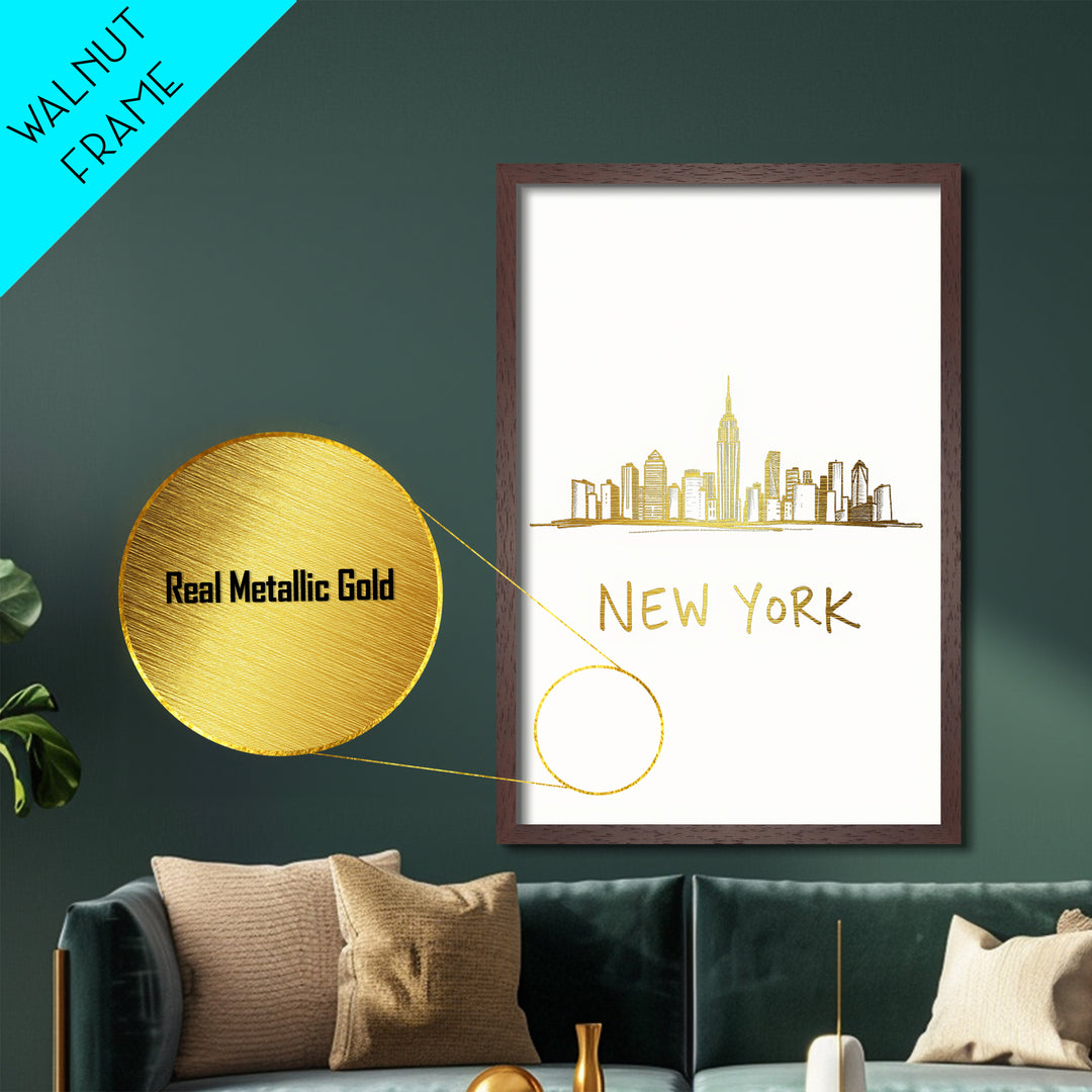 New York New York Art, Metallic Gold Art, Wood Framed Art, Metal Art, Modern House Art, Wanderlust Gift, Bedroom Art