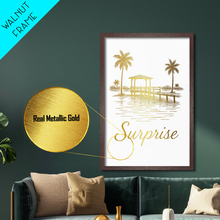 Surprise Arizona Art, Metallic Gold Art, Wood Framed Art, Metal Art, Minimalist Wall Art, Honeymoon Gift, Bedroom Decor