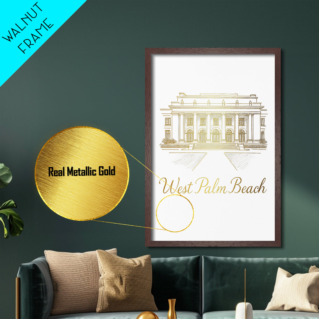 West Palm Beach Florida Art, Metallic Gold Art, Wood Framed Art, Metal Art, Minimalist Wall Art, Birthday Travel Gift, Home Decor