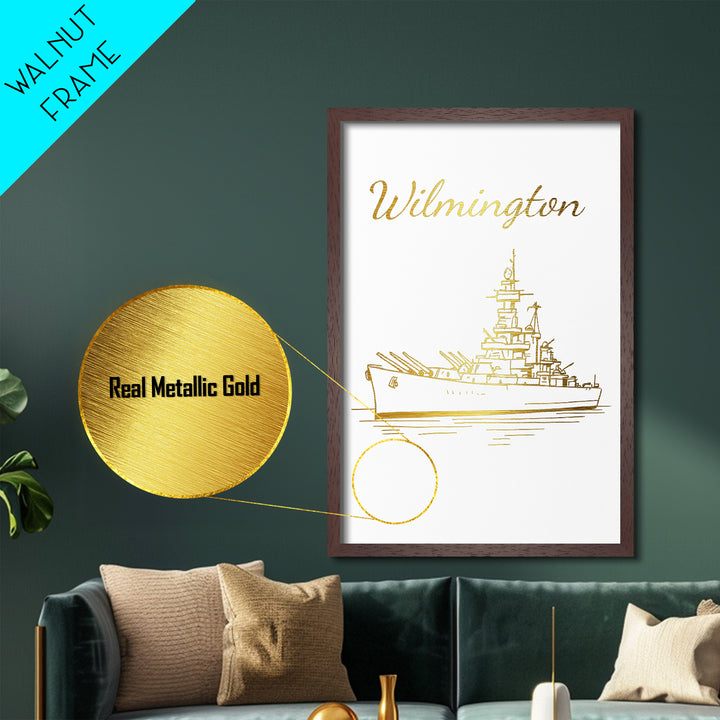 Wilmington Delaware Art, Metallic Gold Art, Wood Framed Art, Metal Art, Minimalist Wall Art, Honeymoon Gift, Living Room Decor