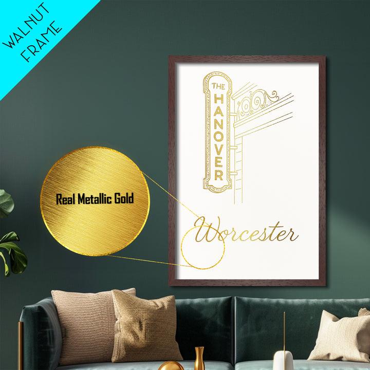 Worcester Massachusetts Travel, Metallic Gold Print, Wood Framed Art, Metal Art, Minimalist Wall Art, Honeymoon Gift, Bedroom Decor