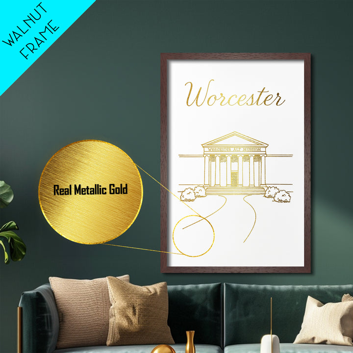 Worcester Massachusetts Art, Metallic Gold Art, Wood Framed Art, Metal Art, Modern House Art, Birthday Travel Gift, Office Decor