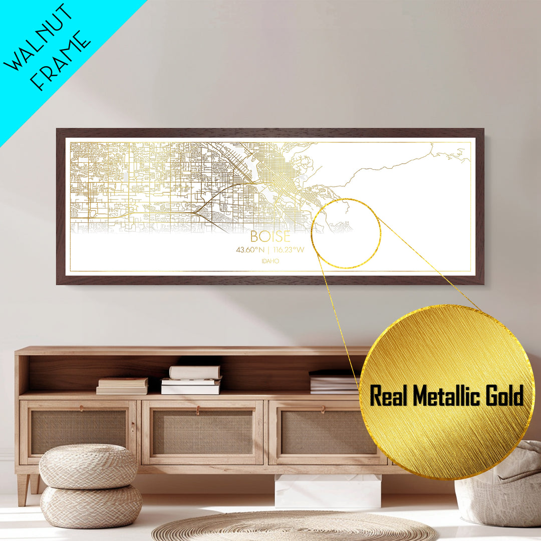 Boise Idaho Poster, Panoramic street map, black and gold, Metallic Gold Art, Metal Art, wood framed map, Minimalist Wall Art, Map Poster