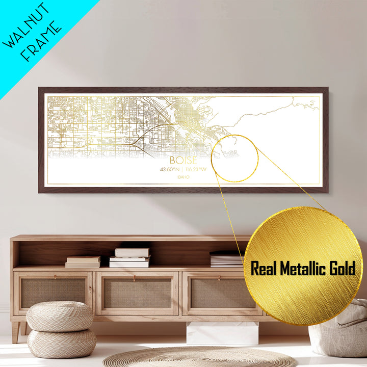 Boise Idaho Poster, Panoramic street map, black and gold, Metallic Gold Art, Metal Art, wood framed map, Minimalist Wall Art, Map Poster