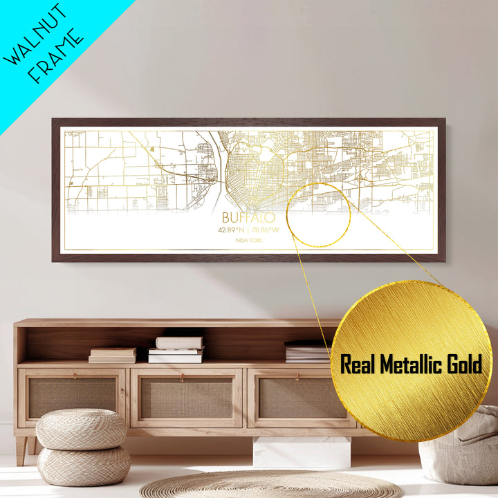 Buffalo New York City Poster, Panoramic street map, black and gold, Metallic Gold Art, Metal Art, wood framed map, Modern Wall Art, City Map