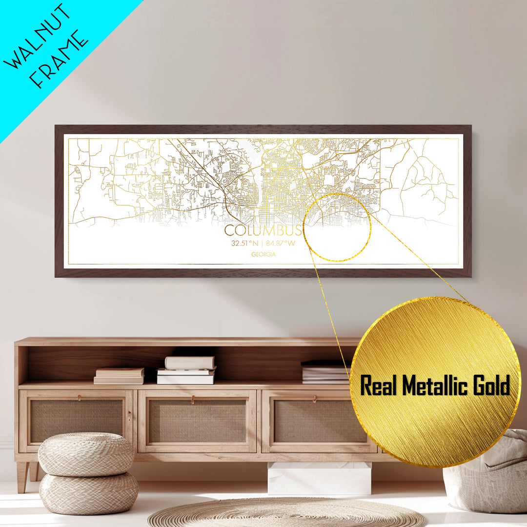 Columbus Georgia Poster, Panoramic street map, black and gold, Metallic Gold Art, Metal Art, wood framed map, Modern Wall Art, Closing Gift