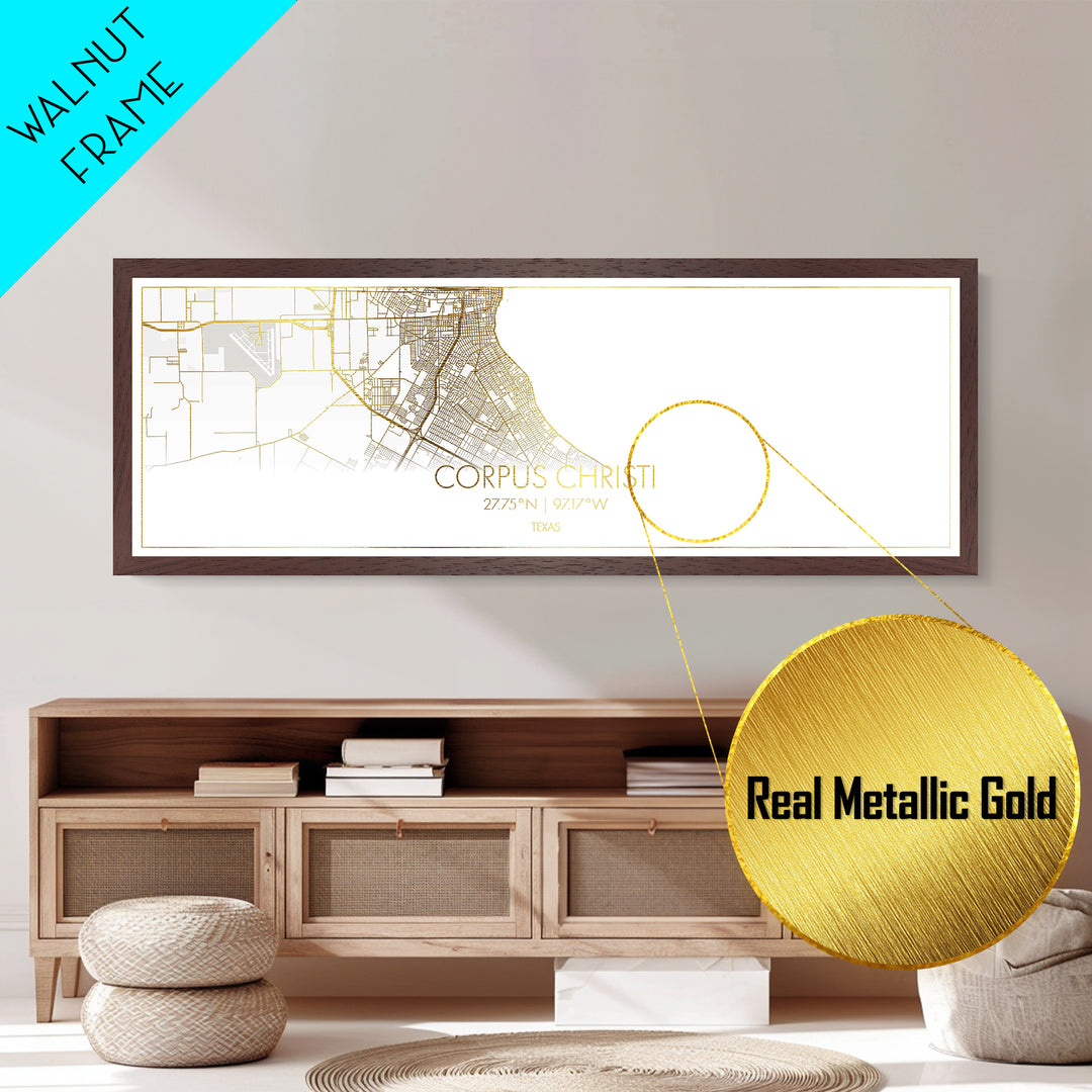 Corpus Christi Texas City street map, Panoramic art, black and gold, Metallic Gold Print, Metal Art, real wood frames, Best Friend Gifts