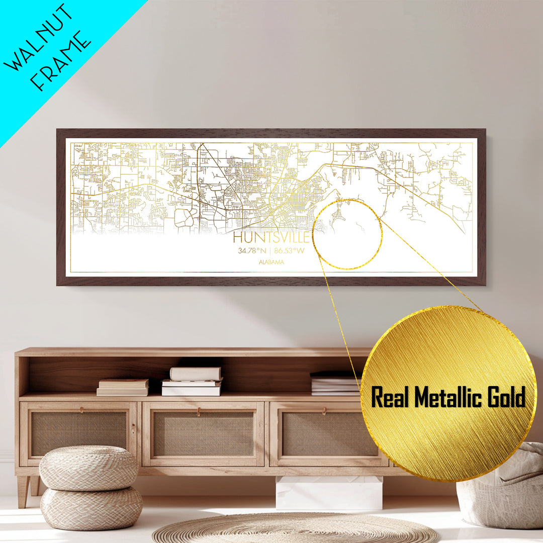 Huntsville Alabama City Poster, Panoramic street map, black and gold, Metallic Gold Art, Metal Art, wood framed map, Best Friend Gifts