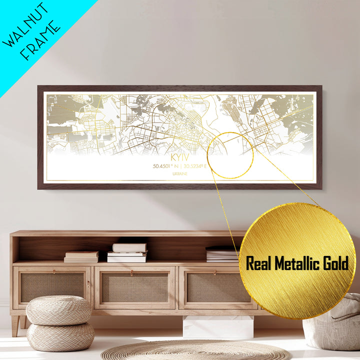 Kyiv Ukraine City Poster, Panoramic street map, black and gold, Metallic Gold Art, Metal Art, wood framed map, Wall Art, College Dorm Décor