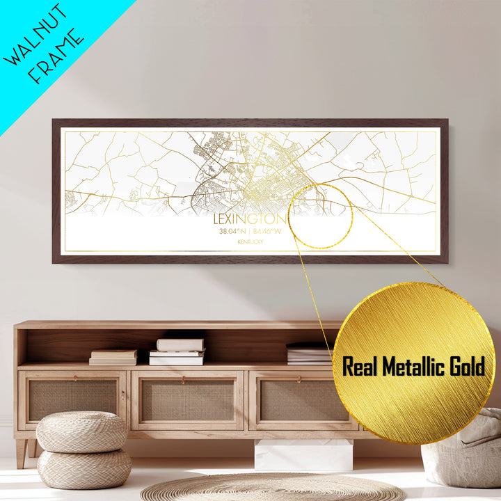 Lexington Kentucky City Poster, Panoramic street map, black and gold, Metallic Gold Art, Metal Art, wood framed map, Minimalist Wall Art