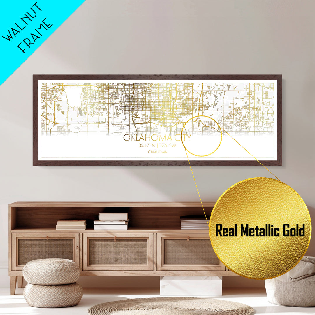 Oklahoma City Oklahoma City Poster, Panoramic street map, black and gold, Metallic Gold Art, Metal Art, wood framed map, Street Map Art