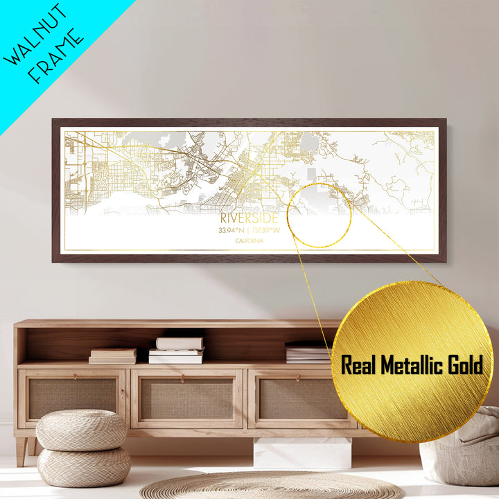 Riverside California City Poster, Panoramic street map, black and gold, Metallic Gold Art, Metal Art, wood framed map, City Map Print Poster