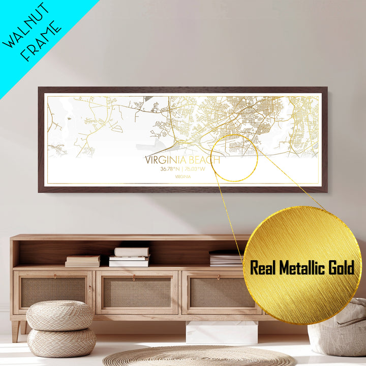 Virginia Beach Virginia City Poster, Panoramic street map, black and gold, Metallic Gold Art, Metal Art, wood framed map, Best Friend Gifts